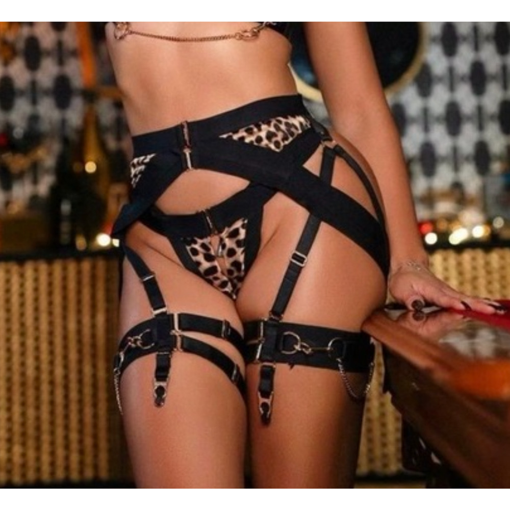 Honey Birdette KUKURO🔥🖤 Leopard Jaguar Garter Suspender Belt XSmall